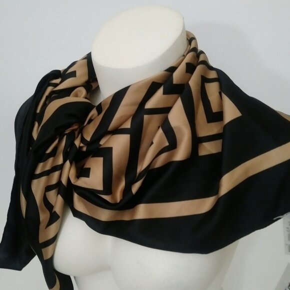 Aldo Black Tan Square Silk Scarf - Picture 11 of 12